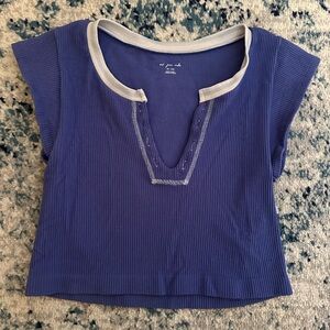 Urban Blue Ribbed Short Sleeve Top